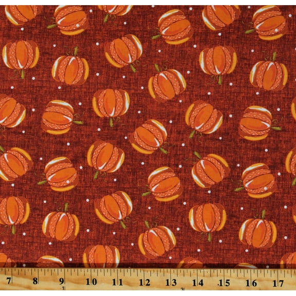 Cotton Pumpkins Autumn Harvest Food Hello Fall Woodland Pumpkin Orange Thanksgiving Cotton Fabric Print by the Yard (13010-39)