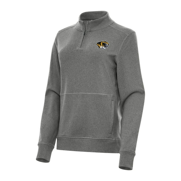 Women's Antigua Heather Black Missouri Tigers Crush Quarter-Zip Fleece Sweatshirt