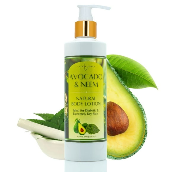 Avocado & Neem Hydrating Natural Body Lotion for Extremely Dry Skin, 8 oz by LatherGreen