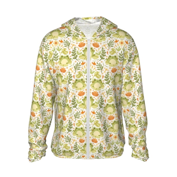 Fotbe Frogs And Botanical Chaqueta con Protección Solar UPF 50+ para Hombre y Mujer, Camisa con Capucha y Bolsillos-3X-Large