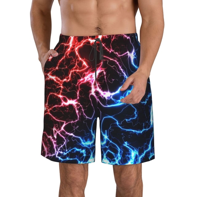 Fotbe Red And Blue Lightning Trajes de Baño Estampados para Hombre, Shorts de Verano de Secado Rápido, Ropa de Playa, Bañadores-3X-Large