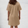 thumbnail image 4 of CIENVNSTG Women Summer Dress Short Sleeve Knee Length T Shirt Dress Blouse Solid V Neck Casual Dresses Khaki M, 4 of 6