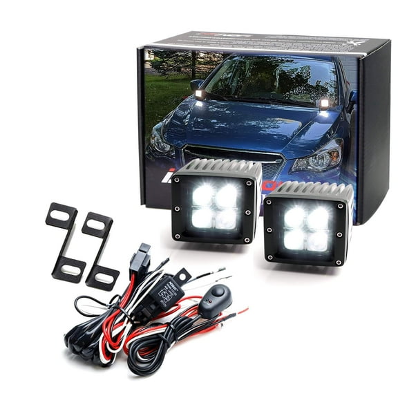 A-Pillar LED Pod Light Kit For Subaru Forester Outback XV Crosstrek, Includes (2) 20W High Power LED Cubes, Windshield A-Pillar Mounting Brackets & On/Off Switch Wiring Kit