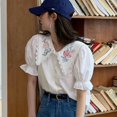 thumbnail image 4 of Camisas dulces vintage para mujer, blusas con bordados y estampado floral, blusas casuales de manga corta abullonadas para estudiantes preppy de verano coreano, nuevas, 4 of 4