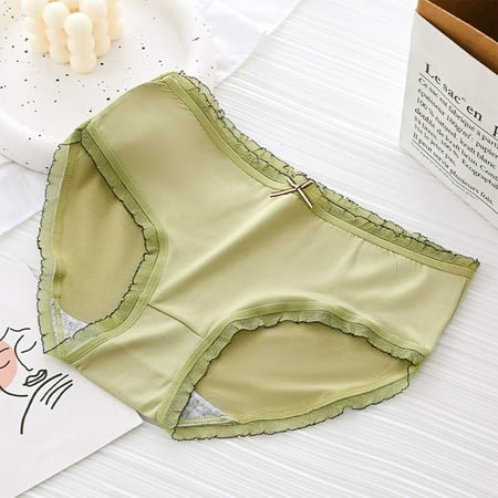 Markdown: Underwear  Packs de Ropa Interior Mujer  Milk Silk Breathable Mid Waist Girls Panties Sweet Lace Printed Comfortable Panties SOPATENOR Green XL