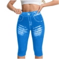 thumbnail image 3 of Women's Polyester Blend Mid Waist Yoga Capris, Fitted Tummy Control Sport Printed Leggings, Four-Way Stretch Compression Workout Pants for Running, Gym, Athletic | TruHer,Blue 2XL, 3 of 6