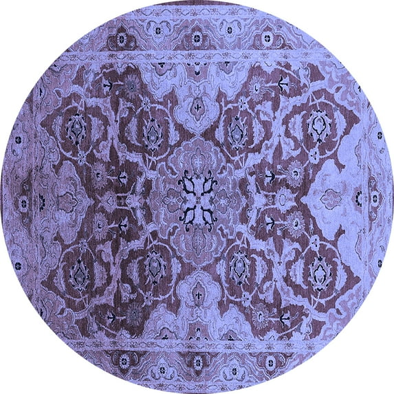 Ahgly Company Machine Washable Indoor Round Oriental Blue Traditional Area Rugs, 3' Round