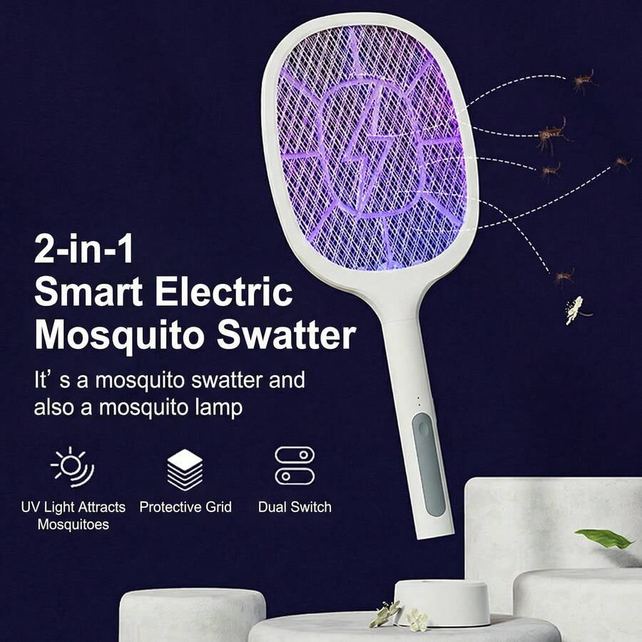 Dual Function USB Powered Electric Insect Eliminator with Adjustable Head and Extending Handle - Compact Indoor Flying Pest Control Device
