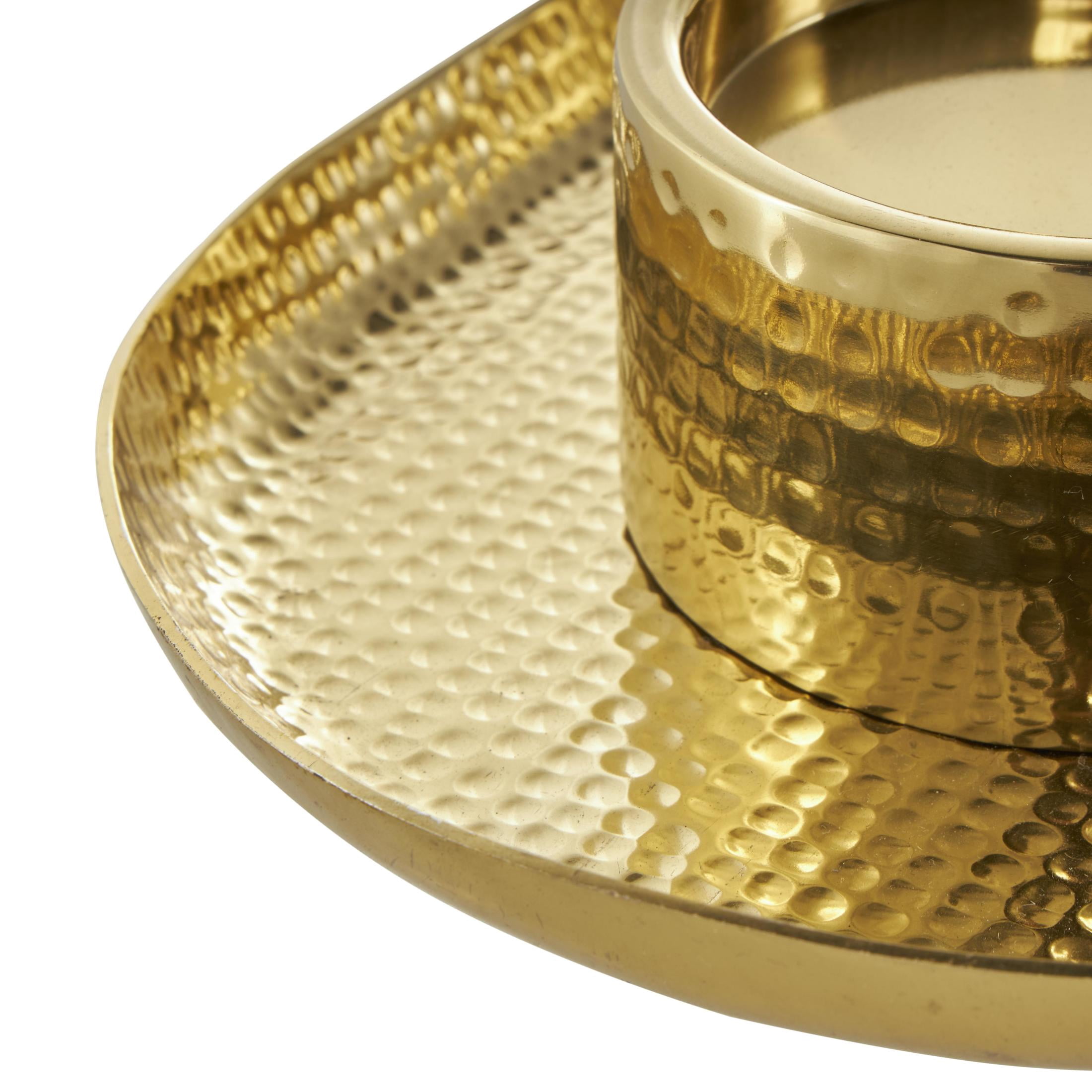 DecMode 4 Holder Gold Stainless Steel Metal Candelabra with Attached Tray