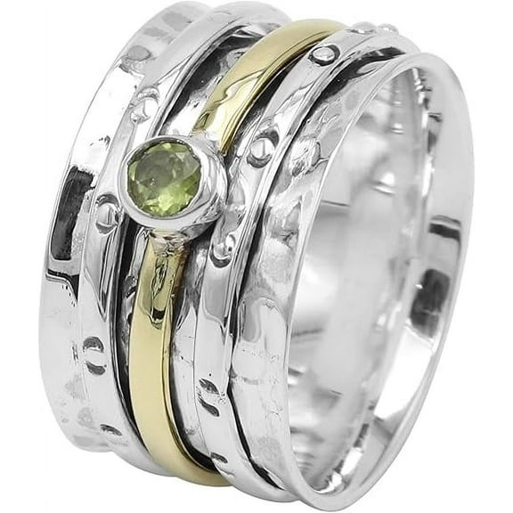 JAY JOOLS 925 Sterling Silver Peridot Spinner Ring – Fidget Anxiety Ring for Women, Birthstone Jewelry