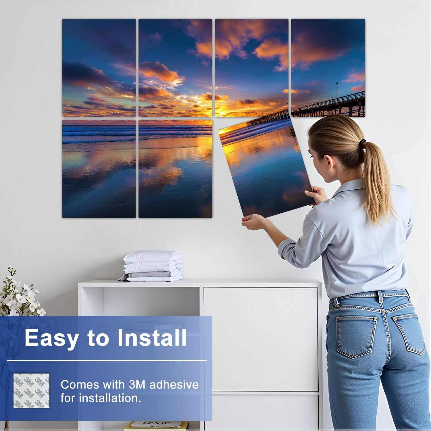 8 Pack Art Acoustic Panels Sound Absorbing San Clemente Pier Summer Sunset Decorative Soundproof Wall Panels Self Adhesive for Nursery Game Room Bedroom 48"x32"