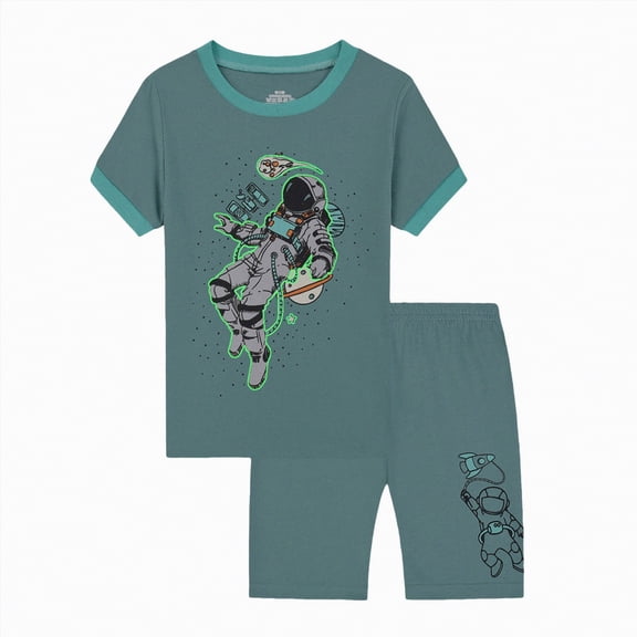 kpoplk Boys Playtime Outfits 2 Piece Clothes Set Short Sleeve T-Shirt and Shorts Dinosaur Race Car Print Summer(Green,7-8 Y)