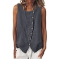 thumbnail image 3 of ClodeEU Women's V Neck Linen Blend Sleeveless Button Down Tank Top,Summer Casual Loose Blouse Gray,Women's Plus XXL, 3 of 9