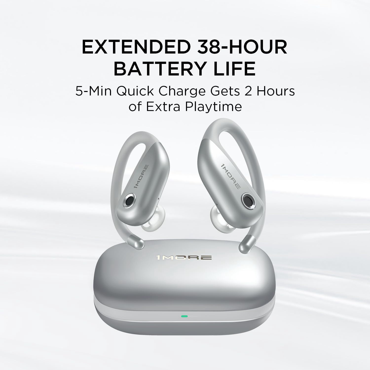 1MORE Fit S50 Open-Ear Wireless Earbuds with Charging Case, 38H Playtime, Silver