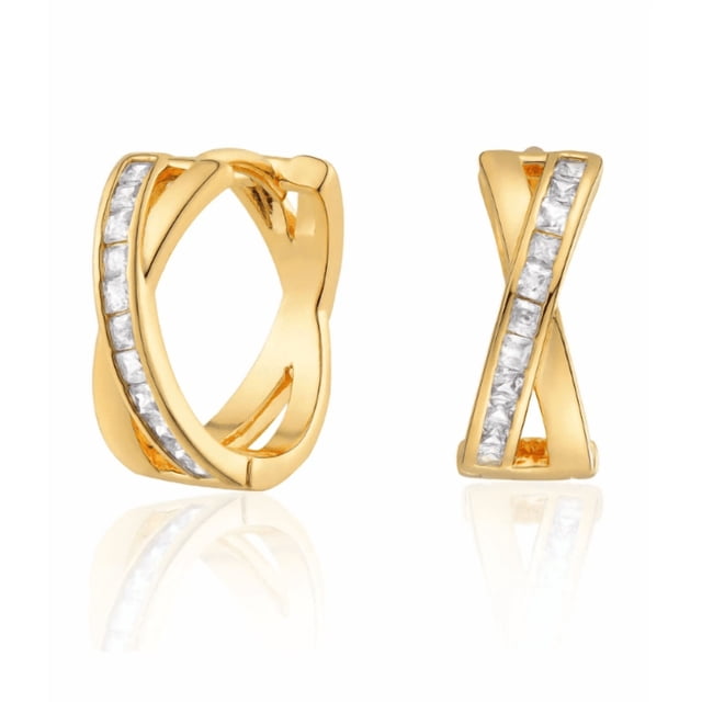 Aretes Xtellar Dorados Forma X Con Zirconias Cuadradas