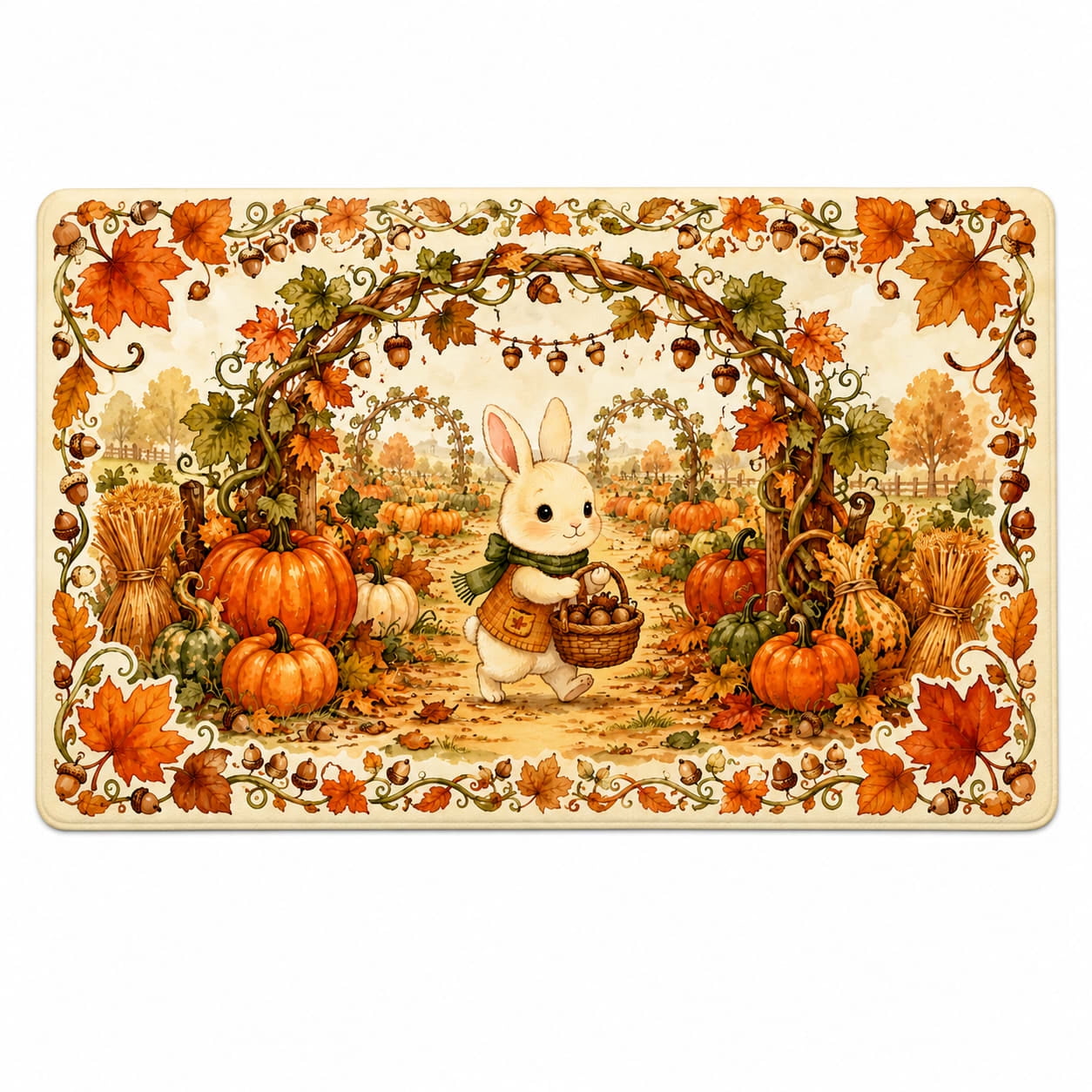 Acorn Rabbit Pumpkin Patch Rectangle Rug for Living Room Halloween