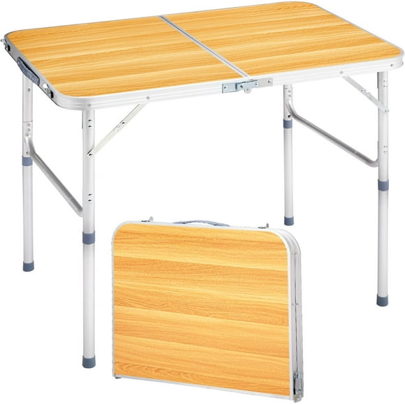 QueipA 3ft Portable Folding Camping Table, Outdoor Waterproof Adjustable Height Table, Aluminum Lightweight Suitcase Foldable Table for Picnic BBQ Beach Dining