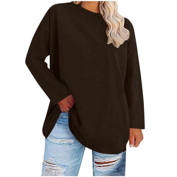 Fmbrln Womens Plus Size Long Sleeve Tops Crew Neck Casual Loose Solid Shirts Soft Comfy Lightweight T-Shirts