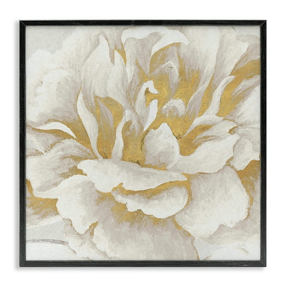 Stupell Industries Gold & White Flower Plants & Flowers Painting Black Framed Art Print Wall Art, 12 x 12