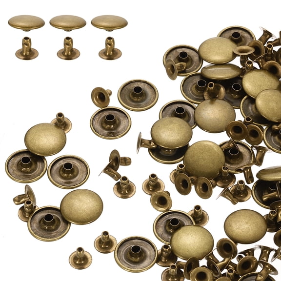 Uxcell 100Sets Single Cap Rivet 15mm Carbon Steel Round Head Snap Studs, Bronze