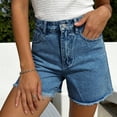 thumbnail image 3 of felwors Women's High Waist Beige Denim Shorts 2026 Trendy Raw Hem Stretchy Casual Shorts for Daily Vacation Wear（Sky Blue， M）, 3 of 7
