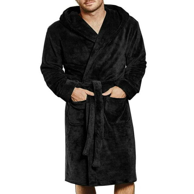 Mens Fall Long Sleepwear Flannel Robes Shawl Collar Bathrobe Pajamas