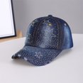 thumbnail image 2 of Ljudmp Womens Mens Vintage Washed Denim Rhinestone Baseball Cap Distressed Frayed Brim Bling Crystal Studded Cowboy Hat Adjustable Sun Hat Dark Blue Pattern B, 2 of 5