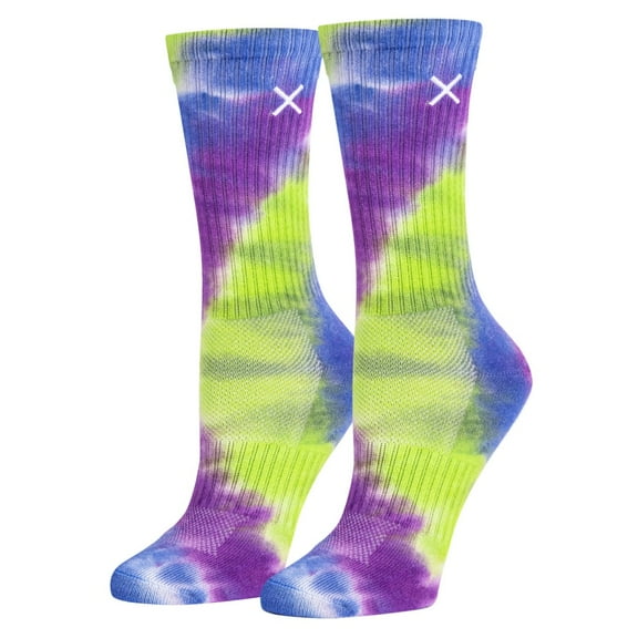 ODD SOX – Basix Unisex Crew Socks – Tie Dye Far Out – Large – Soft Cotton Blend Ribbed Crew,