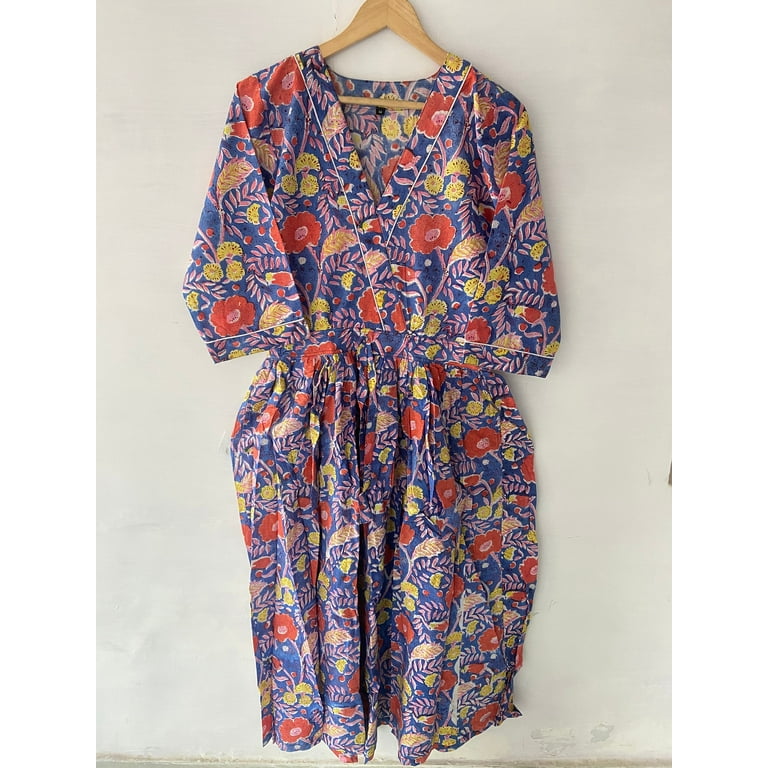 block print dress, cotton dress, indian cotton dress, blousen dress,  flapper dress, kimono robe, indian dresses,women dress, maternity dress -  Walmart.com