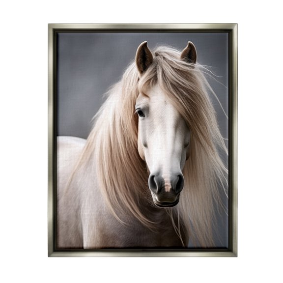 Stupell Industries Silky Haired Horse Animals & Insects Photography Gray Floater Framed Canvas Art Print Wall Art, 25 x 31