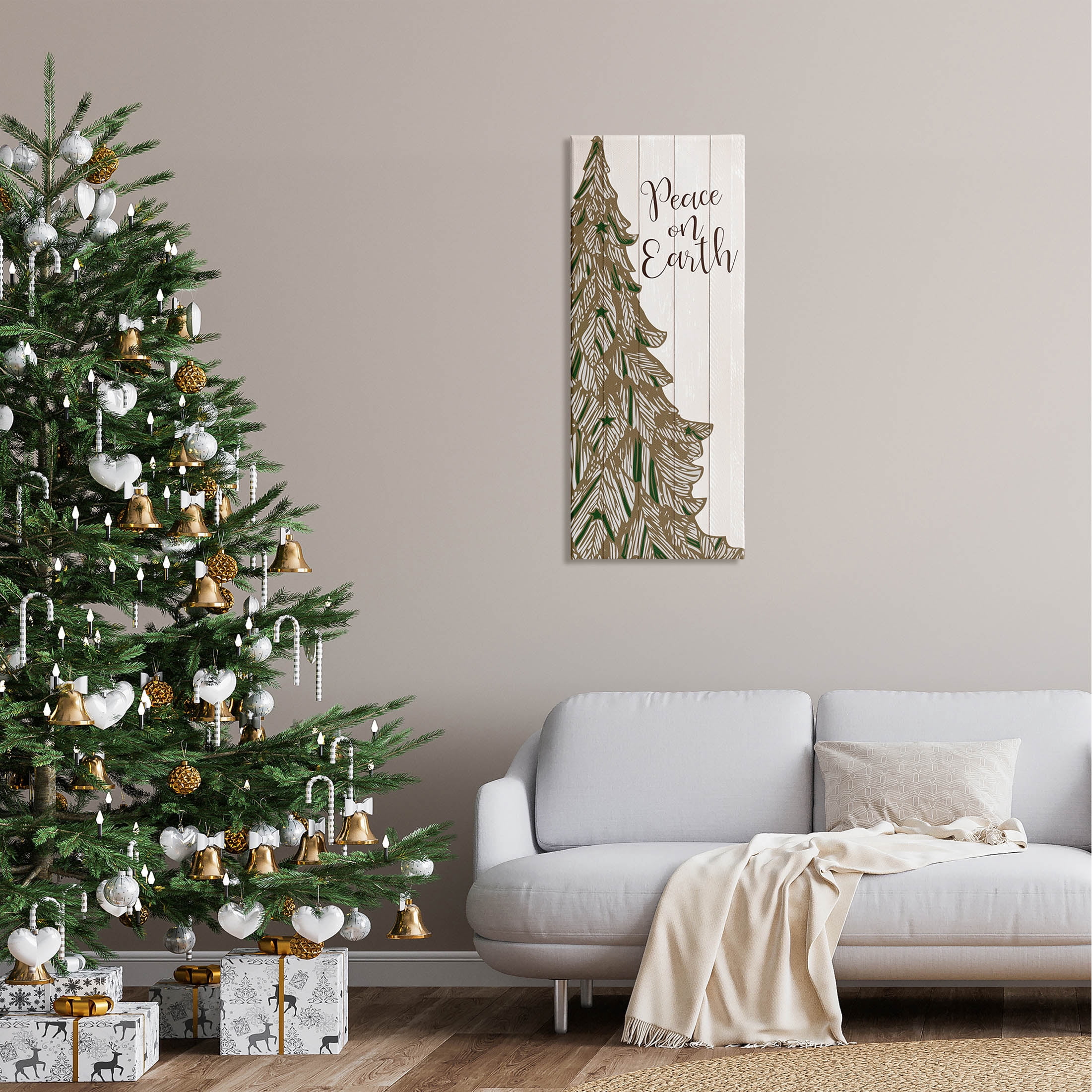 Stupell Industries Peace On Earth Tree Phrase Graphic Art Gallery Wrapped Canvas Print Wall Art, Design by Kim Allen