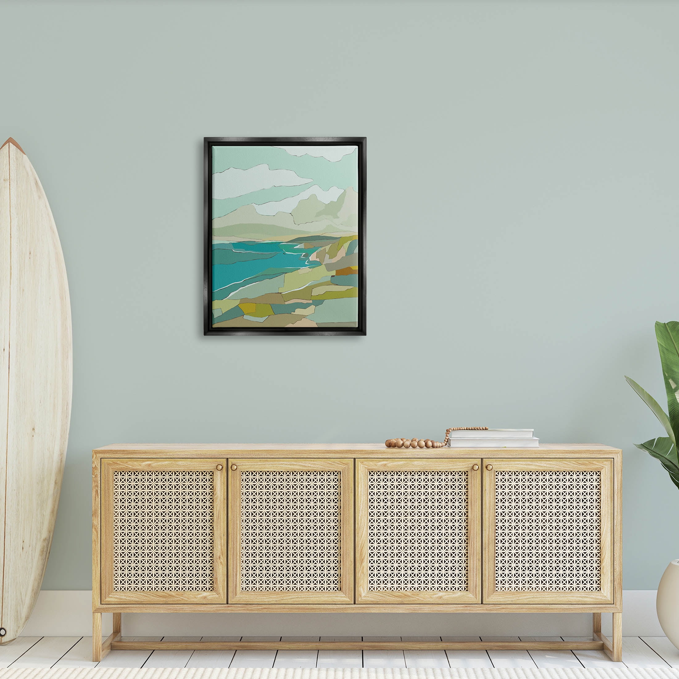 Stupell Industries Contemporary Mountainous Blocked Shore Graphic Art Jet Black Floating Framed Canvas Print Wall Art, Design by Nikita Jariwala