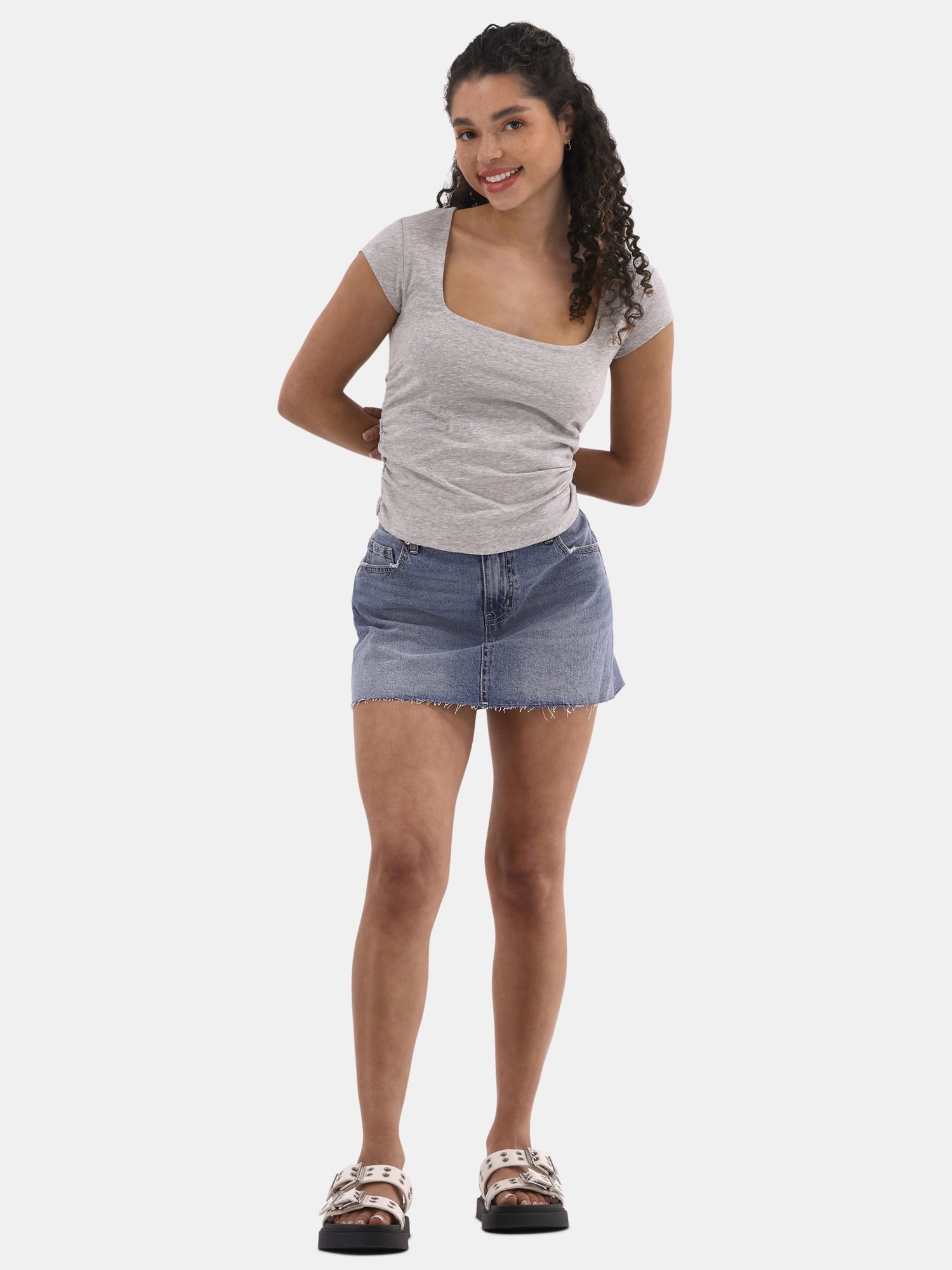 No Boundaries Portrait Neck Top with Cap Sleeves, Women's
