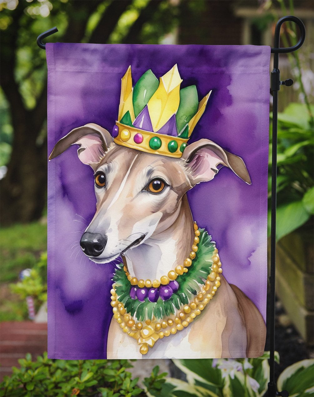 Greyhound King of Mardi Gras Garden Flag 11.25 in x 15.5 in