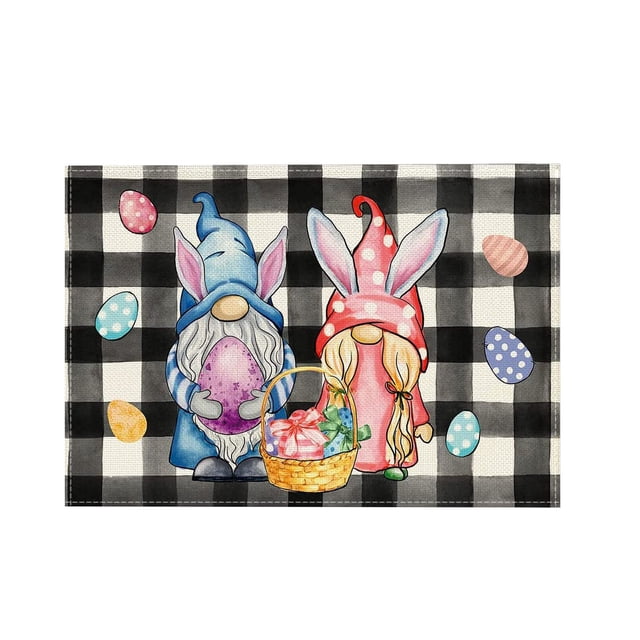 Wdhugt Easter Placemats Set Of 1 Vintage Dining Table Decorations With Bunny Chick Design For Spring Holiday Kitchen Table Mats 11.81X17.71 Inches Flax Material Pattern B B