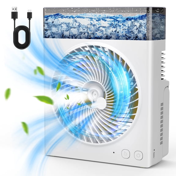 JINLICTE Portable Misting Fan, 8000mAh 8-Inch Rechargeable Battery Operated Fan with 600mL Water Tank, Quiet USB Battery Powered, Perfect for Camping Home Outside Office Travel White