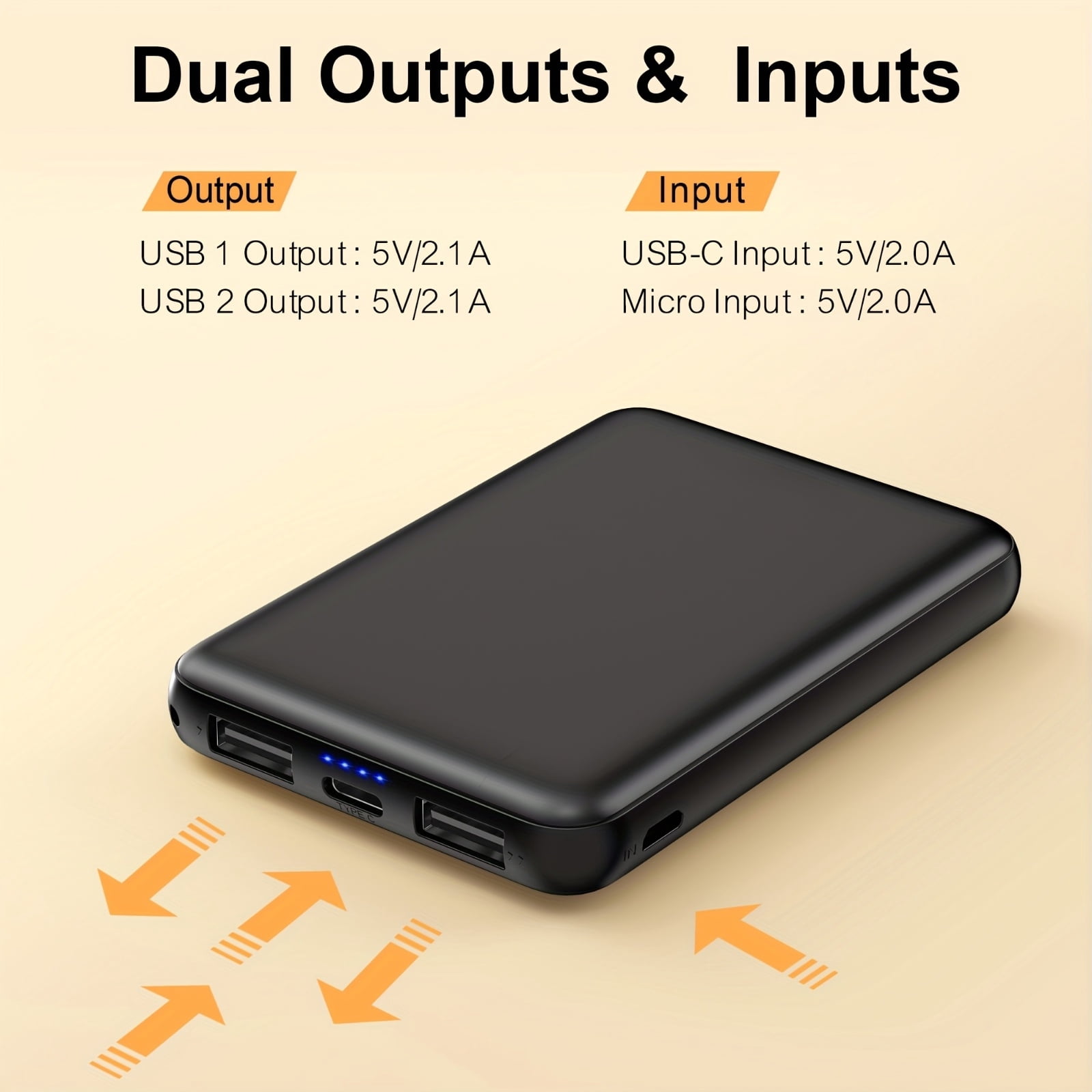 6000Mah Portable Power Bank, Ultra-Compact 5V 2A Battery Pack Featuring Dual Outputs, Ideal for Smartphones, Tablets, Smartwatches, Heated Garments, And Various USB Devices