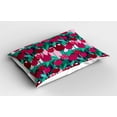 thumbnail image 2 of Ambesonne Floral Pillow Sham 2 Pack, Abstract Tulips Flowers, 30"x20", Jade Green and Red, 2 of 3