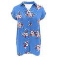 thumbnail image 4 of QLEICOM Women 2023 Summer V Neck Ruffle Short Sleeve Blouse Flowy Shirt Tunic Top Button Solid Color Turndown Collar T-Shirt Tops Blue XXL, US Size 12, 4 of 6