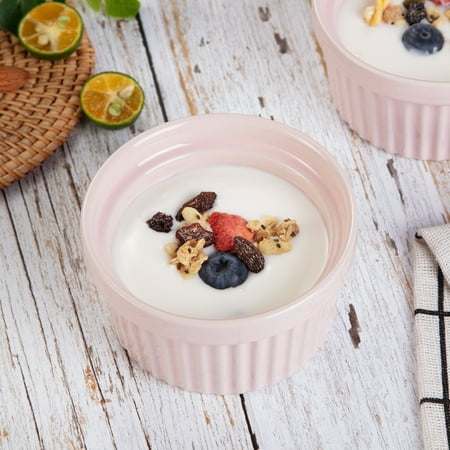 

8 oz Ramekins Bowls Creme Brulee Ramekin Porcelain Dipping Sauce Bowls for Baking Souffle Ramekins Set of 8 Pink