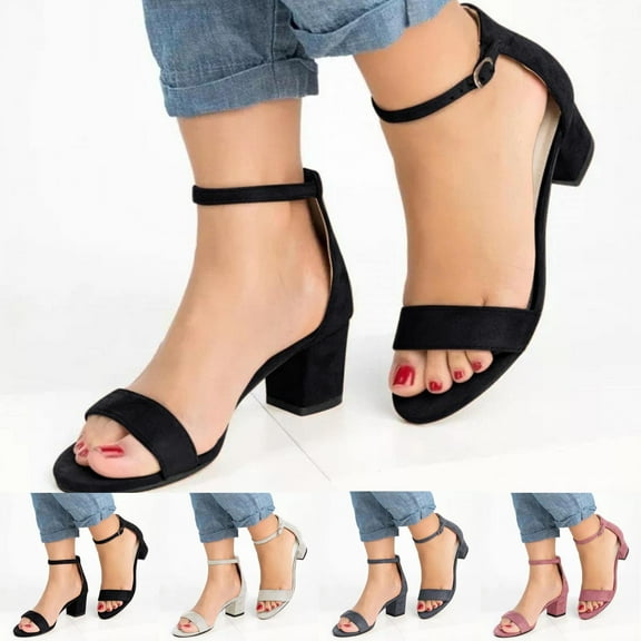 Miluxas Women's Low Heels for Women Classic Open Toe Ankle Strap Block Chunky Heel Sandals Holiday Party Wedding Dress Pumps Shoes Pink 8.5(41)