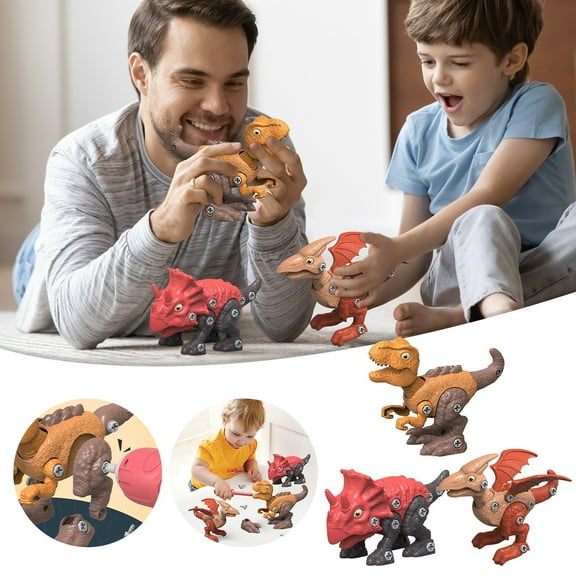 Stacking Blocks Toy for Kis Educational Dinosaur DIY Screw Assembly Plug Disassembly Simulation Electric Drill Screw Assembly Building Block Dinosaur 3PCS Save to 50% off!