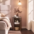 thumbnail image 5 of Morden Fort Marble End Table with Sliding Door & Storage,  Fluted Side Table with Adjustable Shelves, Round Nightstand for Living Room Bedroom, Easy Clean Top (Black), 5 of 10