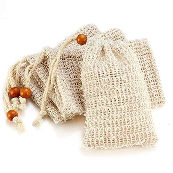 Soap Bag,Natural Sisal Soap Saver Bag Pouch Mesh Net Waste Plastic-Free Exfoliating Foaming and Drying Soap Holder for Shower (4 Pack)