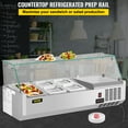 thumbnail image 2 of VEVOR Refrigerated Condiment Prep Station, 40-inch, 7.8Qt Sandwich / Salad Prep Table w/ 1 1/3 Pan & 4 1/6 Pans, 150W Salad Bar w/ 304 Stainless Body Tempered Glass Shield Digital Panel Auto Defrost, 2 of 9