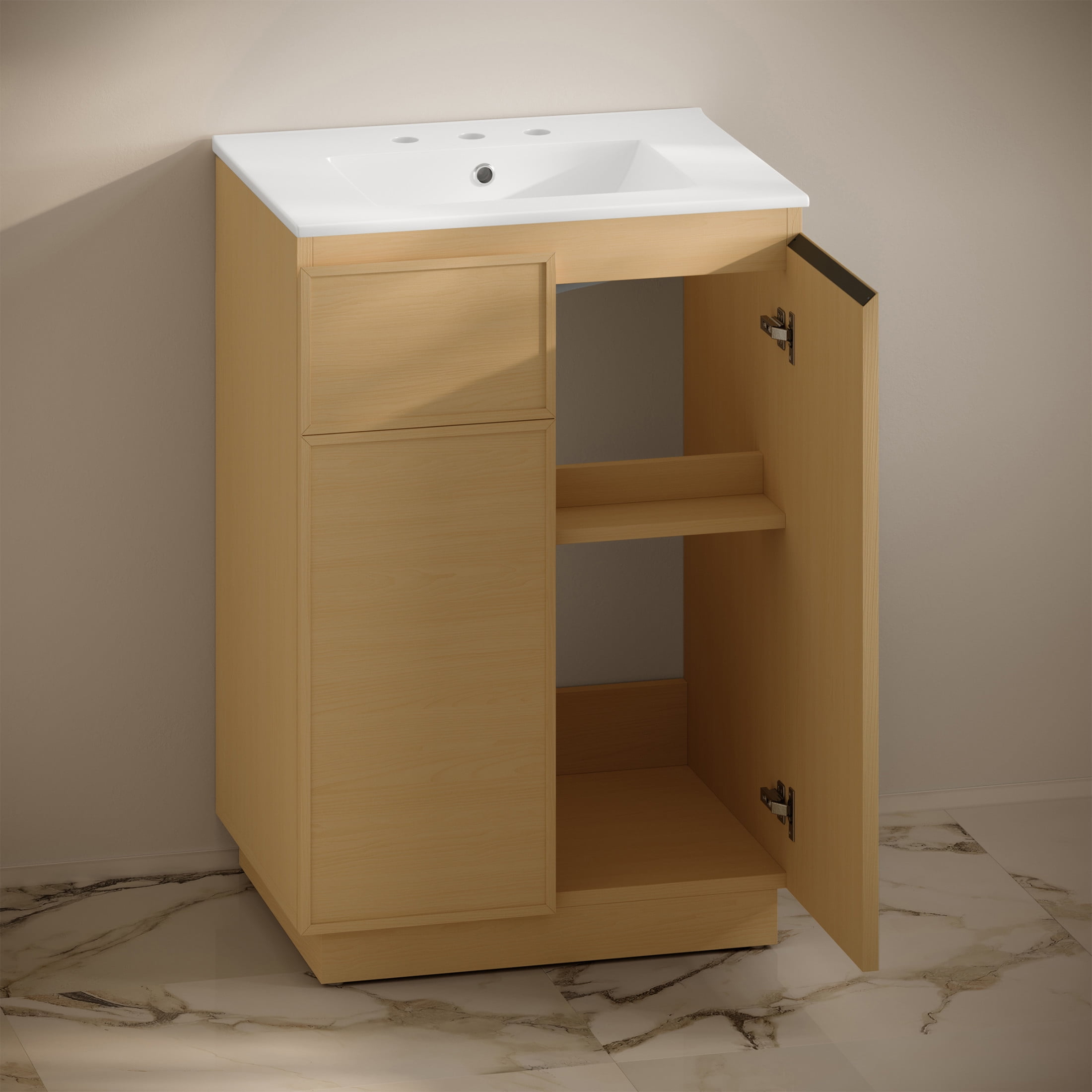 St. Tropez 24" Freestanding Bathroom Vanity in Natural Oak with 3-Hole Widespread Sink Top