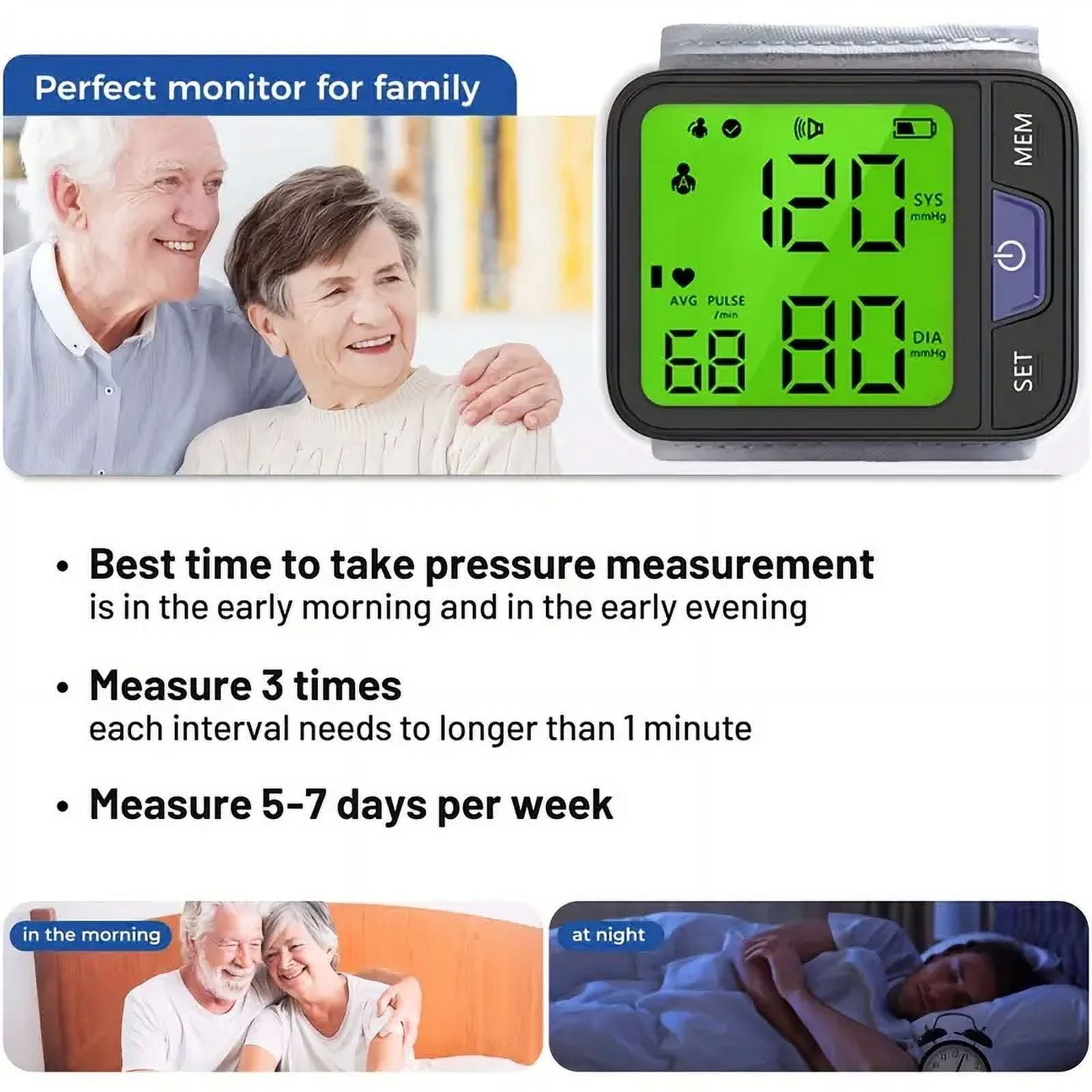 SUWU Dual User Blood Pressure Monitor with Large LED Display - Battery Powered Digital Sphygmomanometer for Adults, 2x120 Memory Storage, Adjustable Cuff, ≤36V Operating Voltage