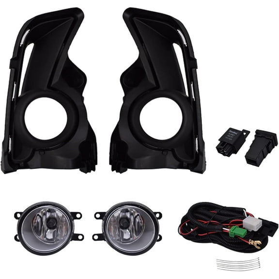 SHZAITOR 1 Pair Fog Lights Assembly Replacement for 2017 2018 Toyota Highlander Clear Lens with Bulbs Harness Switch Kit Driving Fog Light Lamp Driver and Passenger Side