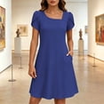 thumbnail image 6 of Admvng Women's Dresses Short Sleeve Square Neck Pocket Stretchy Casual A-Line Dress, 6 of 9