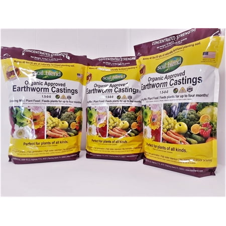 Soil Blend Pure Worm Castings, Organic Fertilizer, Plant Food. 3-Pack of 10 Lb. bags. Concentrated Strength (30 Lbs. makes 120 Lbs.) Certified Organic, Non-GMO, (Best Worm Food For Reproduction)